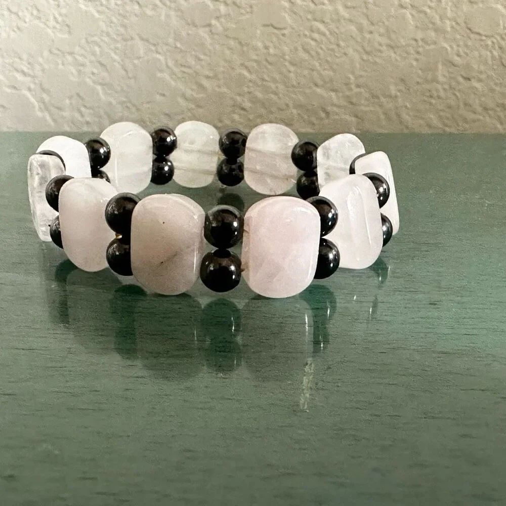 Rose quartz hematite stretchy bracelet